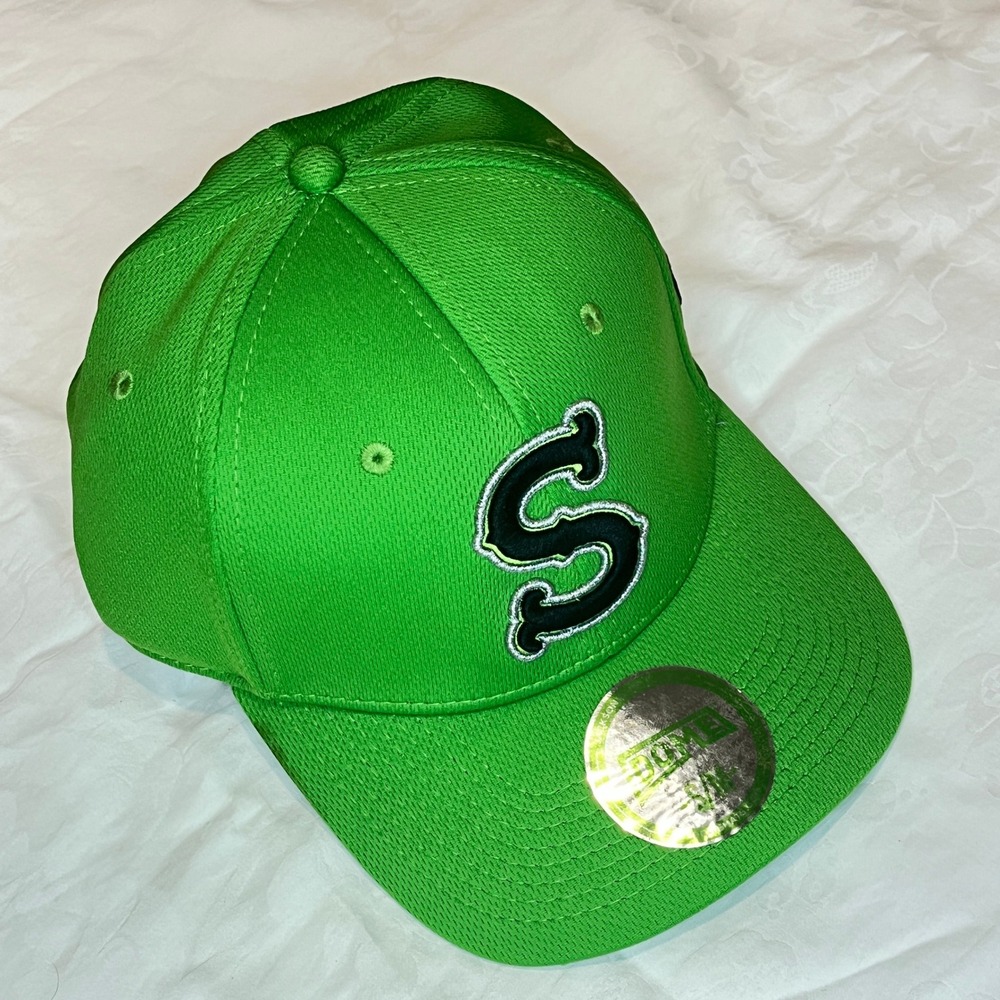 Dome Fitted Hat Lime Green Baseball Cap Embroidered S‎ Logo Fitted Size S/M